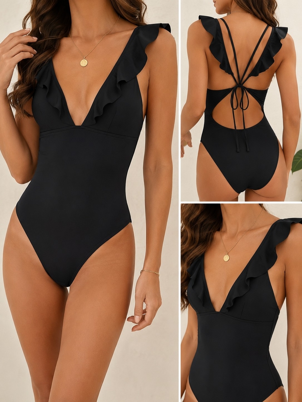 Shade & Shore Black Cheeky One-Piece Swimsuit with Rose Gold Tag